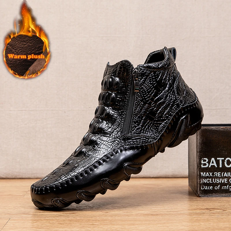 

Tide Shoes Men's High Korean Winter Mens Boots Shoes Add Velvet High-Top Handmade Genuine Leather Designer Work Boots Shoes Men