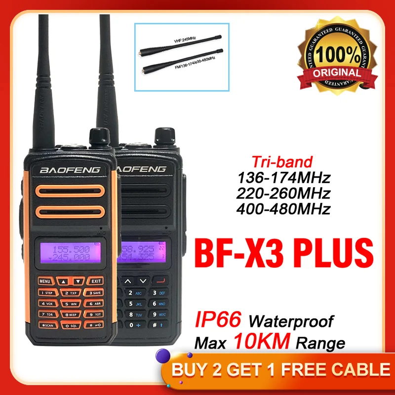 Enlarge Baofeng BF-X3 PLUS Long Range Tri-Band Portable Walkie Talkie VHF/UHF PTT Two Way Radio UV5R Update Version Amateur Ham Radio