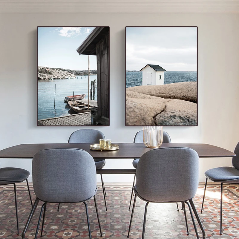 

Nordic Ship Islands River Landscape Wall Art Canvas Painting Modern Minimalist Posters and Prints Living Room Home Decoration