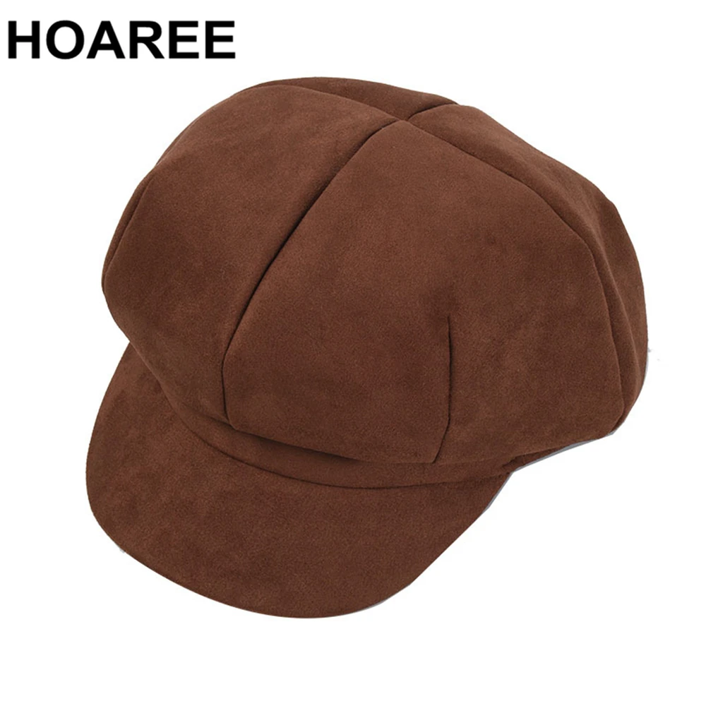 

Suede Autumn Winter Hats for Women Octagonal Cap Caramel Color Solid Newsboy Hat Autumn Winter Vintage Brand Female Beret