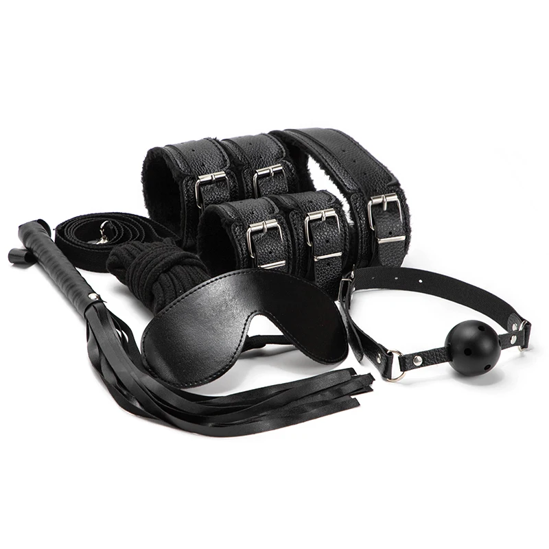 Набор из 7 предметов БДСМ кровать бондаж фетиш кожаные наручники плетёная