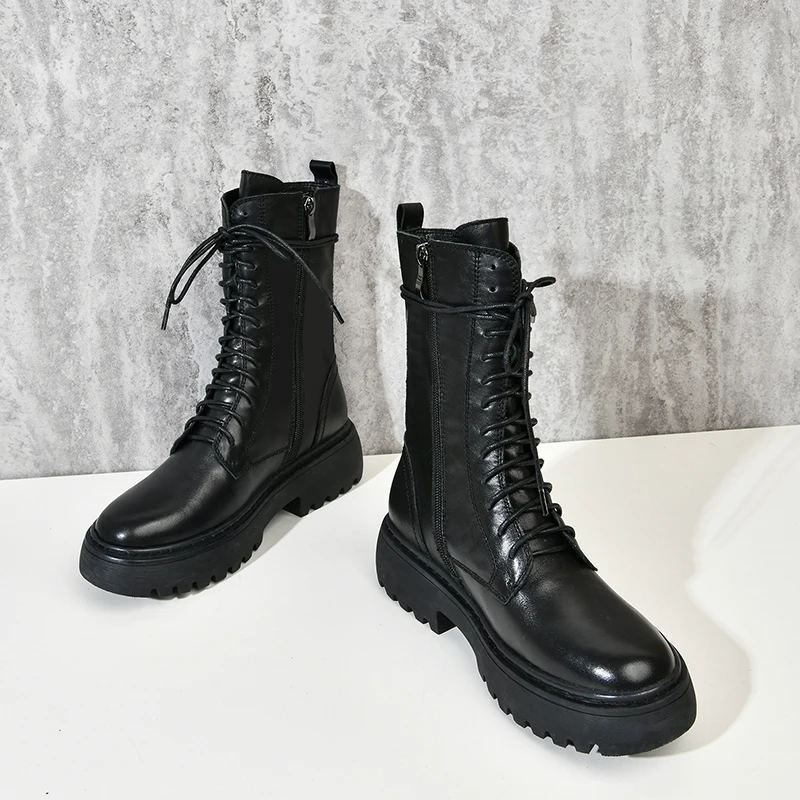 

Punk Motorcycle Boots Night Club Shoes Woman High Heels Winter Short Boots Women Quality Genuine Leather Ankle Boots