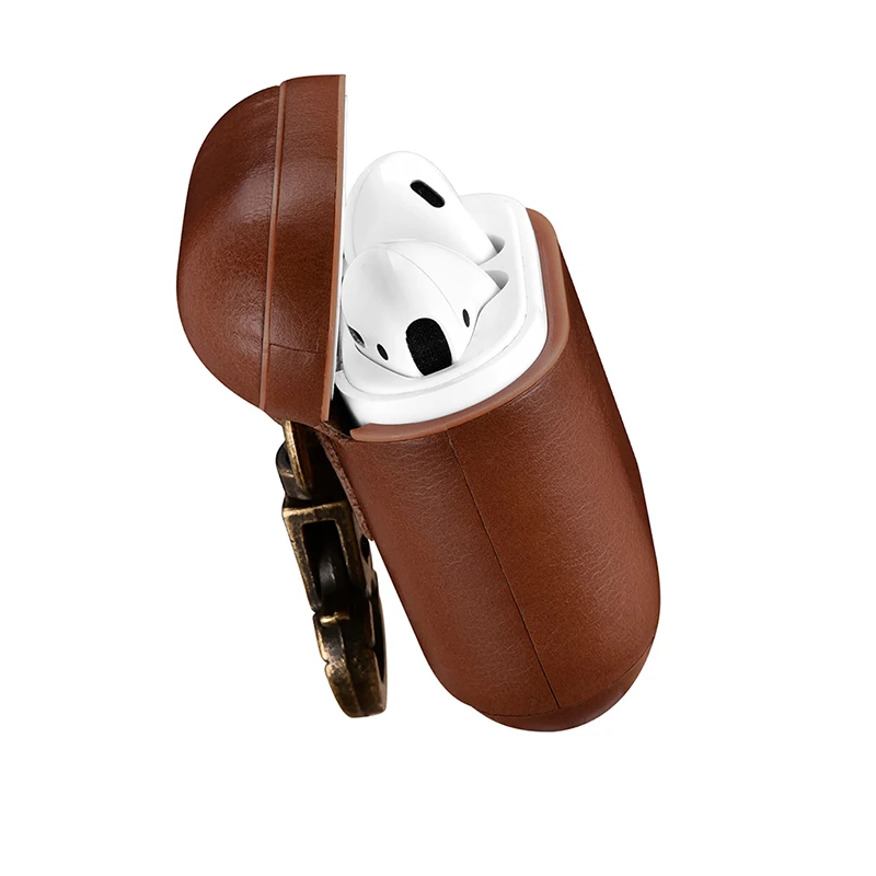 Чехол из натуральной кожи с крючком для AirPods винтажный матовый чехол Airpods 1 2