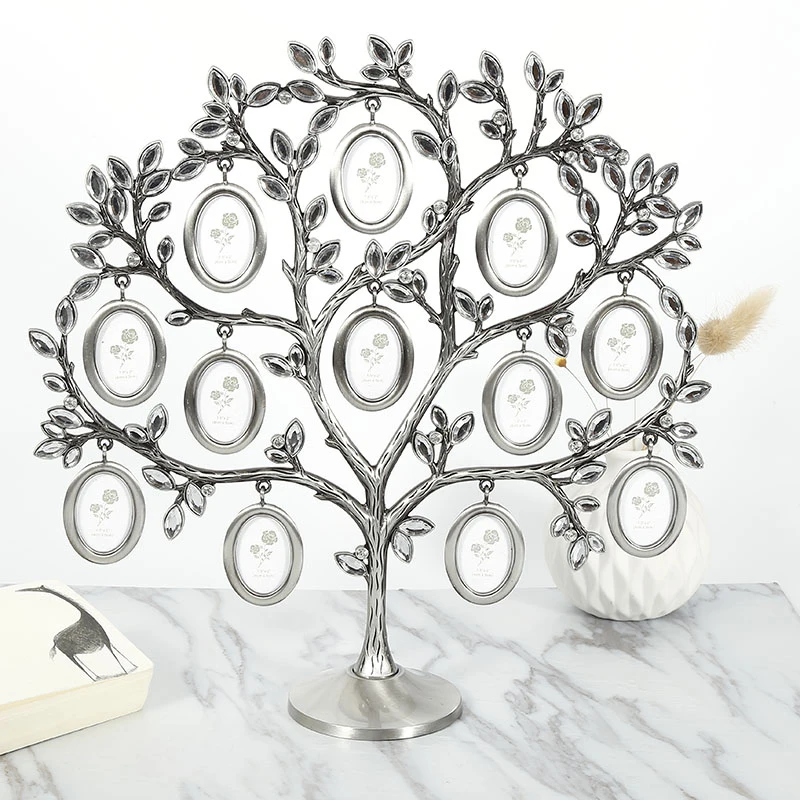 

Stylish Family Tree Hanging Photo 12 Frame Holder Home Table Desk Display Decoration Silver Frame Household Decor MDJ998