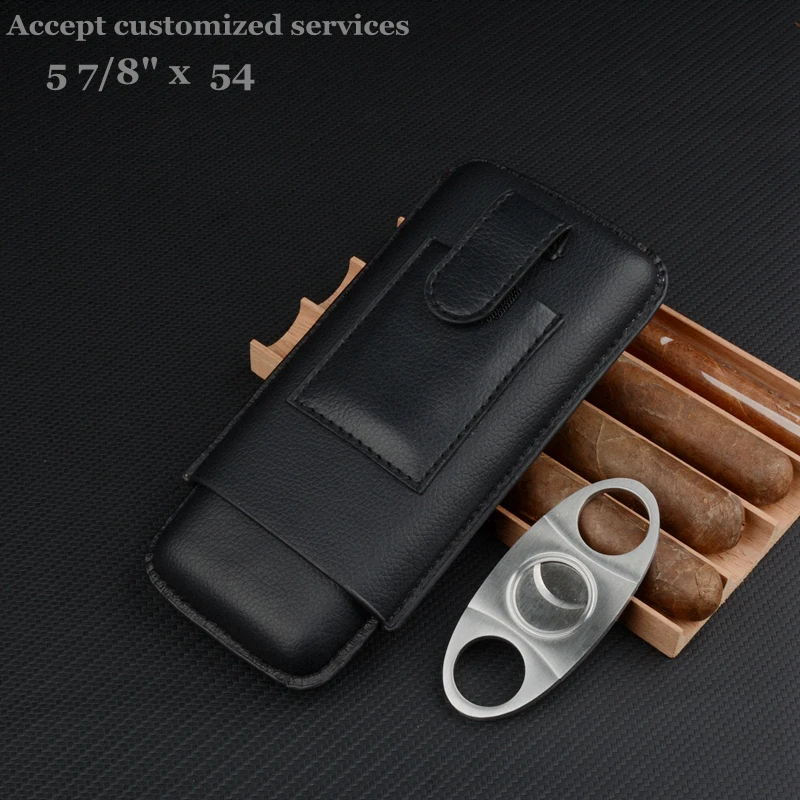 

Leather Cigar Case Black Cigar Holder Mini Travel Humdor 3 Tubes with Cutter Special Shape Box Exellent Men's Smoking Accessory