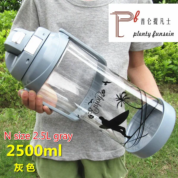 N size 2.5L gray Лидер продаж, супер большая емкость, компактный портативный чайник для воды, пластиковая бутылка для чая, напитков, 1.5L/2L/2.5L/3L - Цвет: N size 2.5L gray