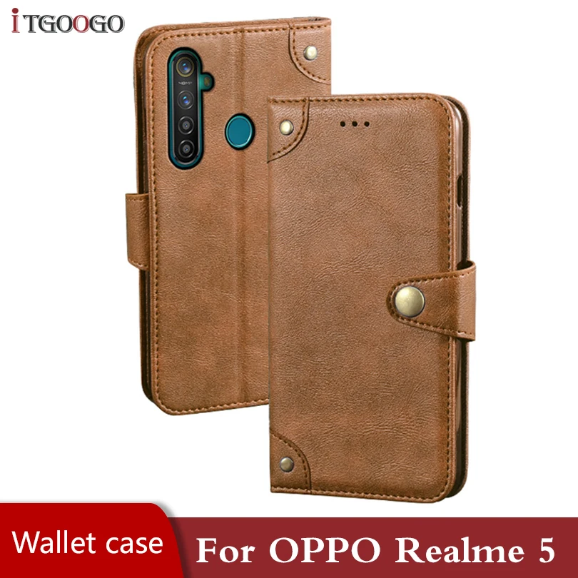 Кожаный чехол книжка для Realme 5 противоударный Магнитный флип телефона pro задняя