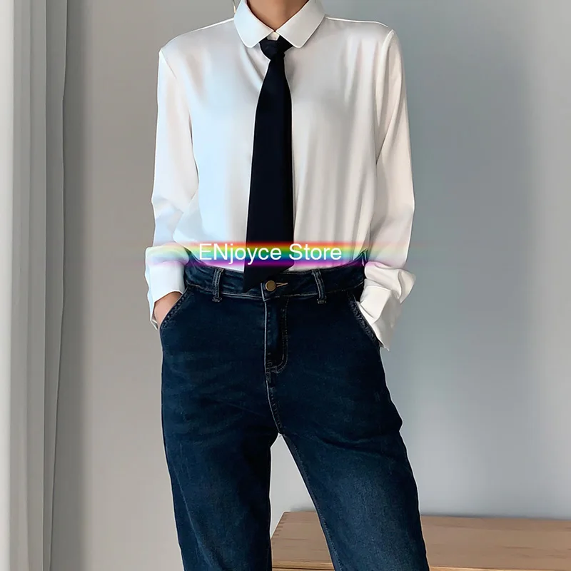 Высокое качество Бесплатная черный галстук белая шифоновая блузка женские топы