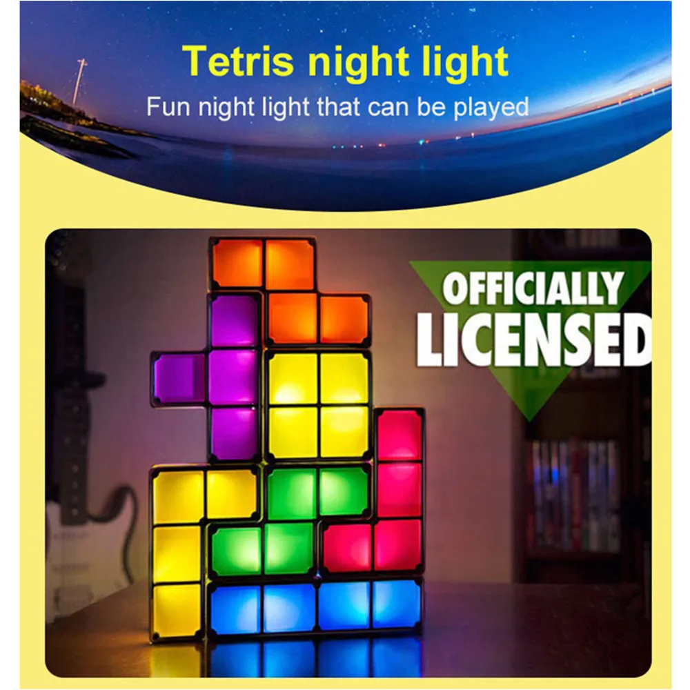 

7 Pieces LED Induction Interlocking Lamp DIY Tetris Night Light Colorful Stackable Tangram Puzzles 3D Toys Ideal Gift