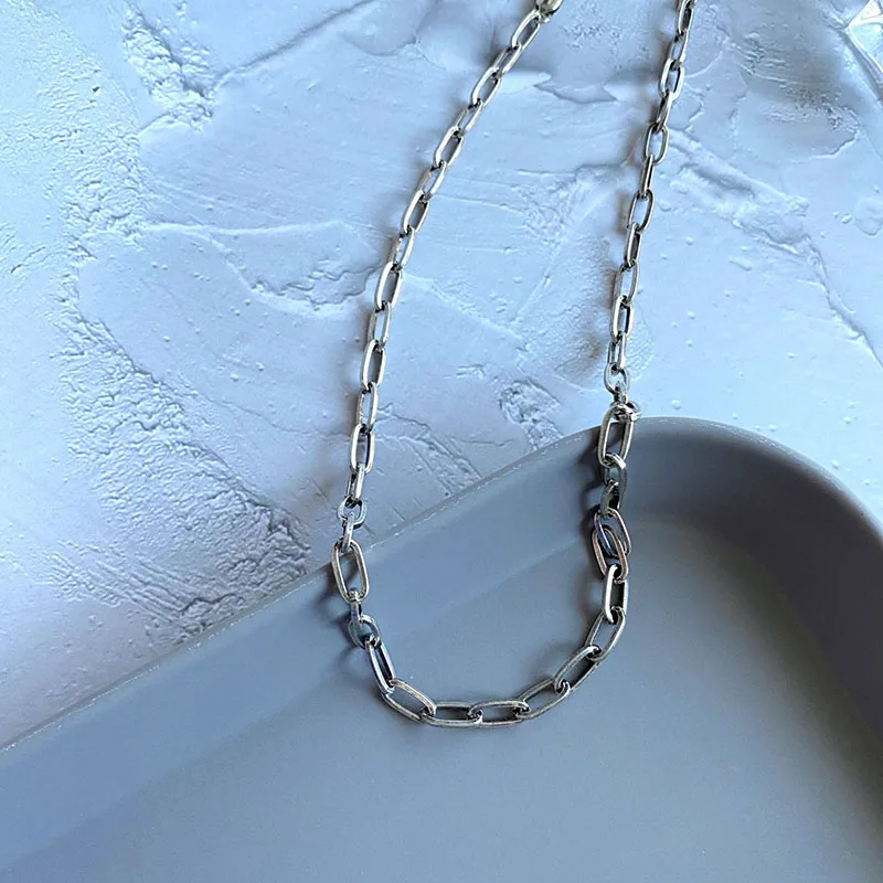 

XIYANIKE 925 Sterling Silver Korean Trend Chain Necklace Neutral Retro Dark Hip-hop Sweater Chain Fashion Refinement Valentine