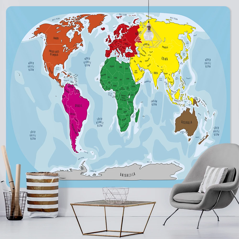 Карта мира Детская полиэстер/хлопок печать настенный гобелен для домашнего
