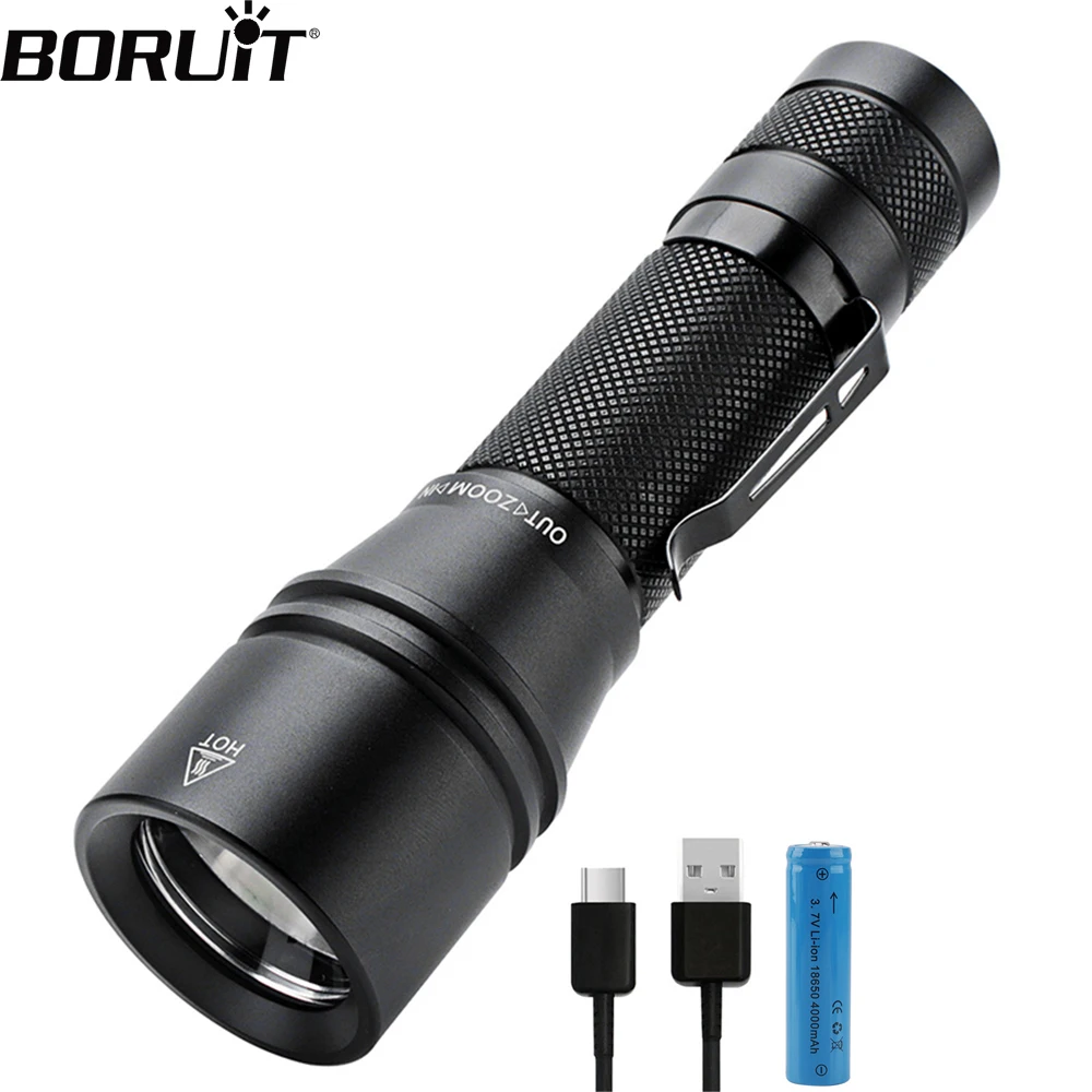 

BORUiT YC25 Flashlight High Power 1000LM T6 LED Torch 5-Mde Zoom Bicycle Light Powerful Lantern 18650 Type-c Rechargeable Lamp