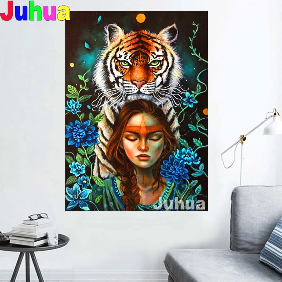 

Tiger and Woman Diamond Embroidery,Diamond Mosaic Full rhinestone 5D Diamond painting cross stitch,Beast Animal And Beauty,