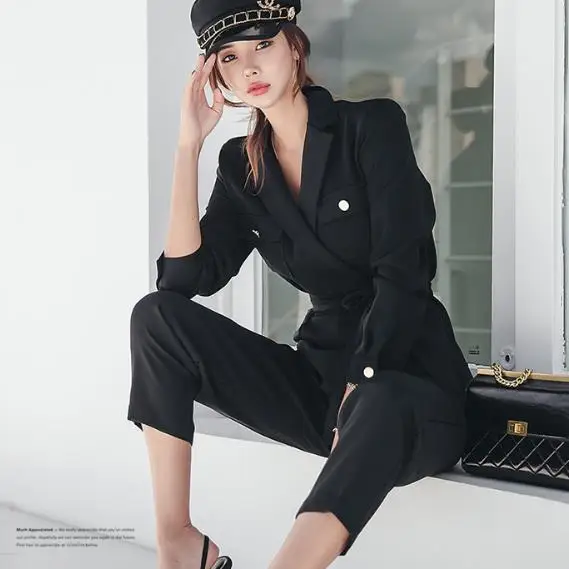 Комбинезон с длинным рукавом на шнуровке и комбинезоны черный зубчатый для