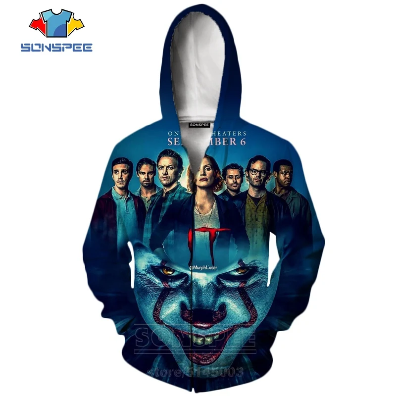 14 It Chapter две молнии толстовки новые для мужчин женщин Pennywise клоун Толстовка 3D принт фильм ужасов унисекс с длинным рукавом Топ пальто C063-2 - Цвет: 14