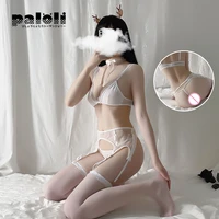 paloli womens sexy underwear intimates bra set with garter belt sexy lingerie for female solid color erotic outfit 2021 new