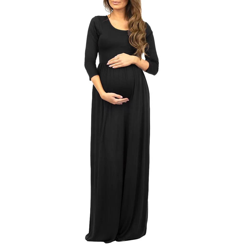 Длинное платье для беременных женщин Повседневное с длинным рукавом v образным