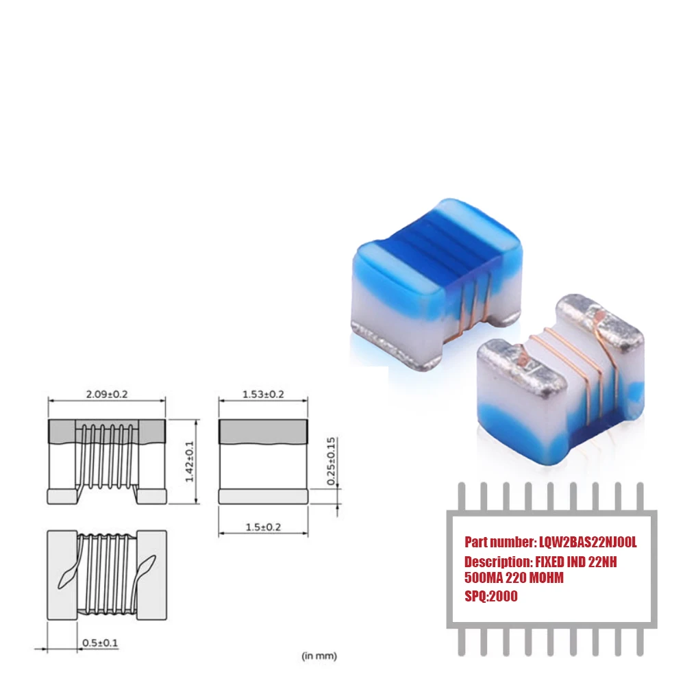 My Group Asia 2000 шт. LQW2BAS22NJ00L проволочная обмотка неэкранированная 0805 фиксированная IND ±