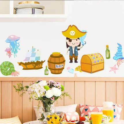 

Creative Cartoon Pirate Wall Sticker Personality Posters And Prints Wallpaper Kids Room Decoration DIY Wall Pictures Mural