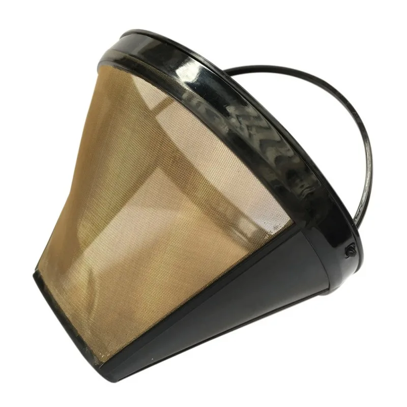 

Cone-Style Reusable Coffee Filter Stainless Steel Coffee Maker Machine Filter Gold Mesh with Handle Cafe Coffees Tools