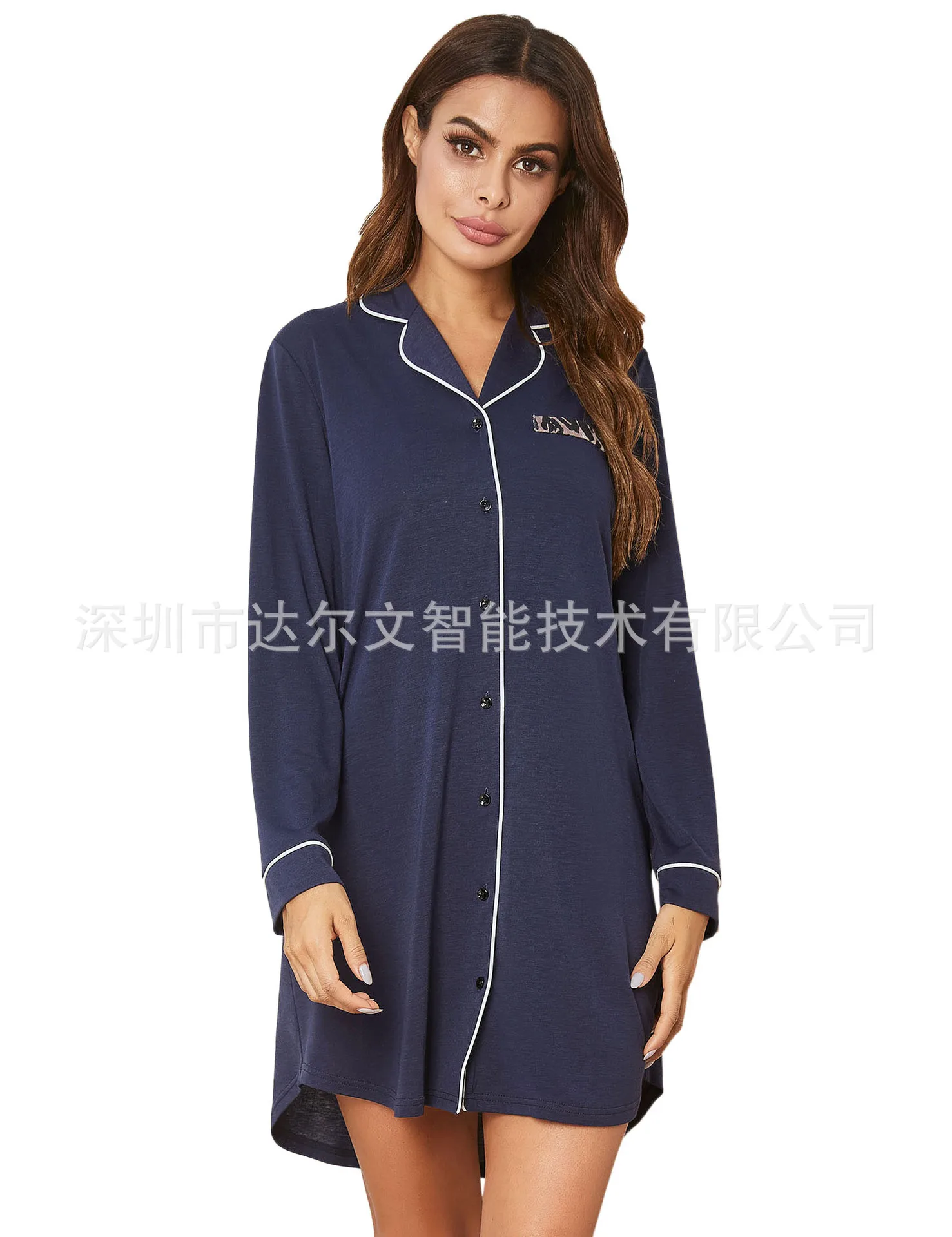 Women's New Long Sleeve Knitted Nightdress Lapel Housewear Women's Sexy Loose Nightdgown Women Nightwear  Above Knee, Mini