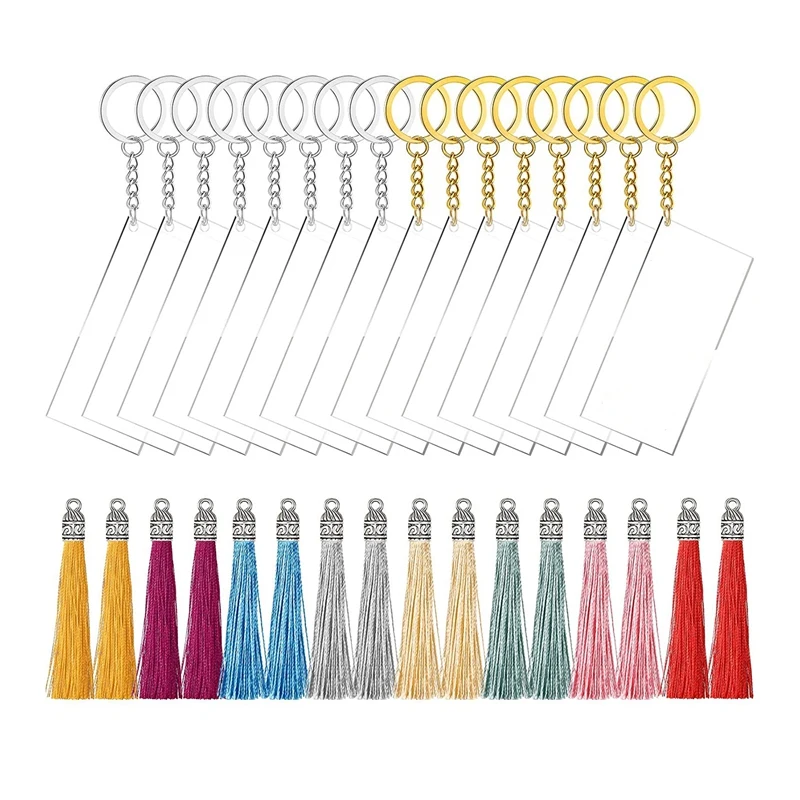 

64 Pieces Acrylic Keychain Blanks Song Key Chain Rectangle Keychain Tassels Set for DIY Projects and Crafts