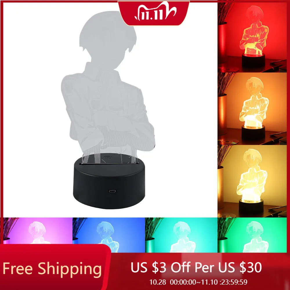 

Acrylic Table Lamp Anime Attack on Titan for Home Room Decor Light Cool Kid Child Gift Captain Levi Ackerman Figure Night Lights