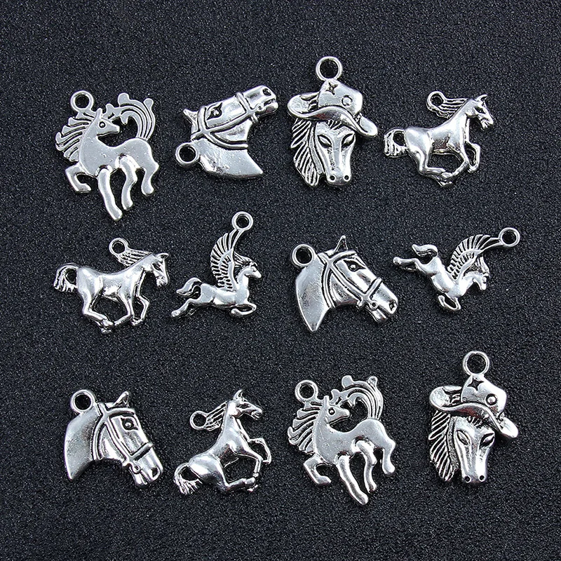 20 шт античные серебряные Разноцветные Подвески в виде лошади подвески для