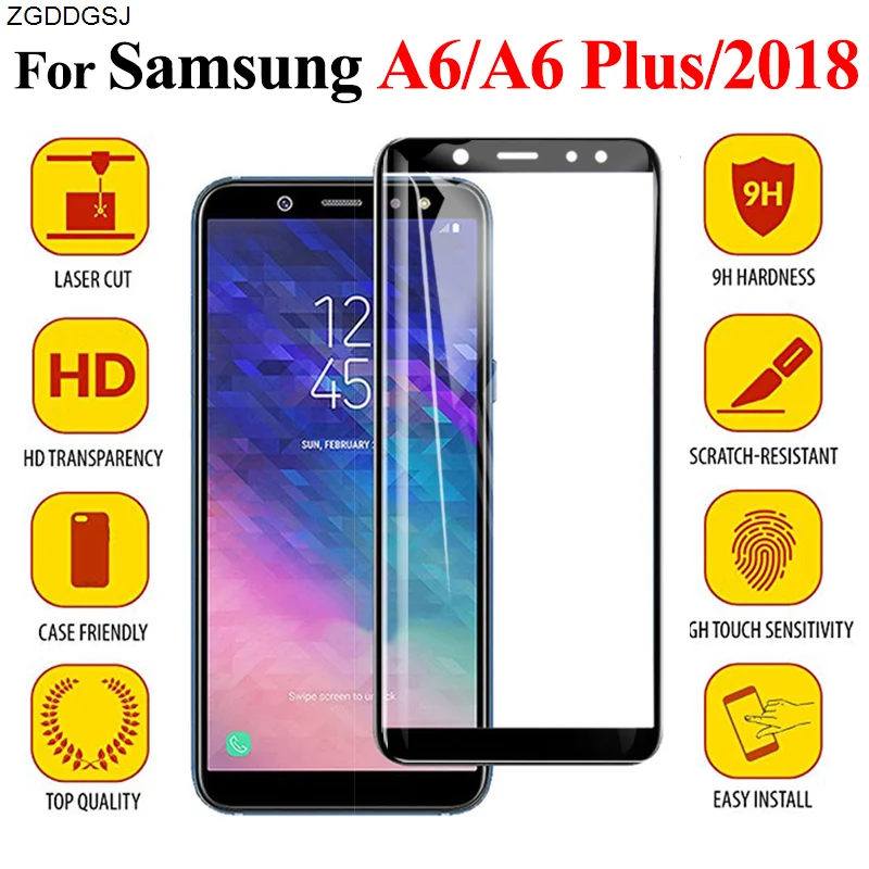 

Screen Protector On For Samsung Galaxy A6 Plus Protective Glass for Samsumg 6A A6plus Galaxy A6+ A 6 Tremp Cam Sheet 9H Film