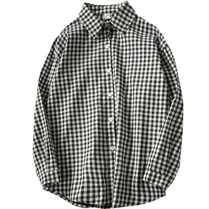 

Shirts Women Korean Style Lersure Loose Plaid All-match Chic Womens Turn-down Collar High Quality Single Breasted Hot Sale 2020