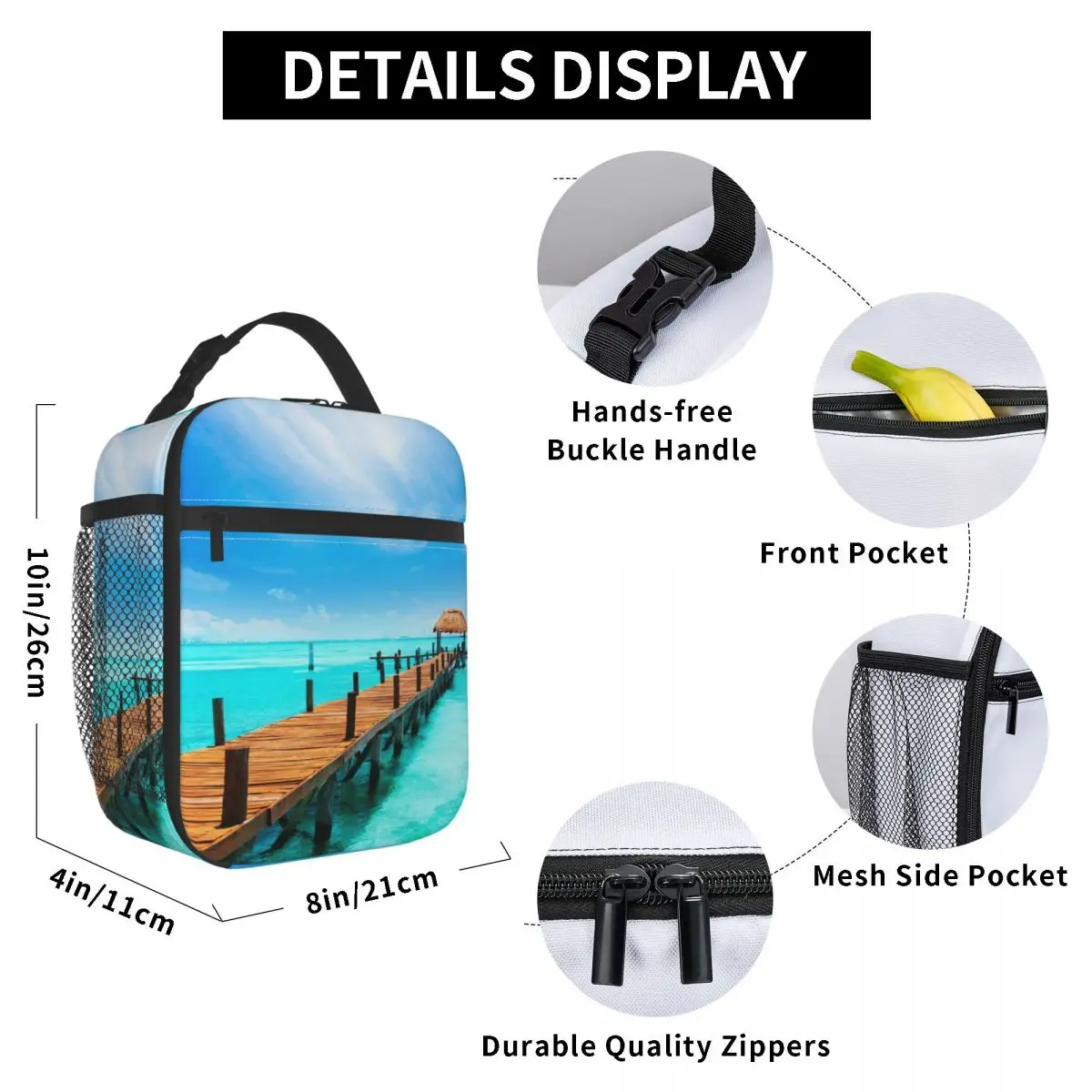 

Beach Paradise Caribbean Landscape Lunch Bag for Women Men Large Insulated Lunch Box with Water Bottle Holder and Pockets