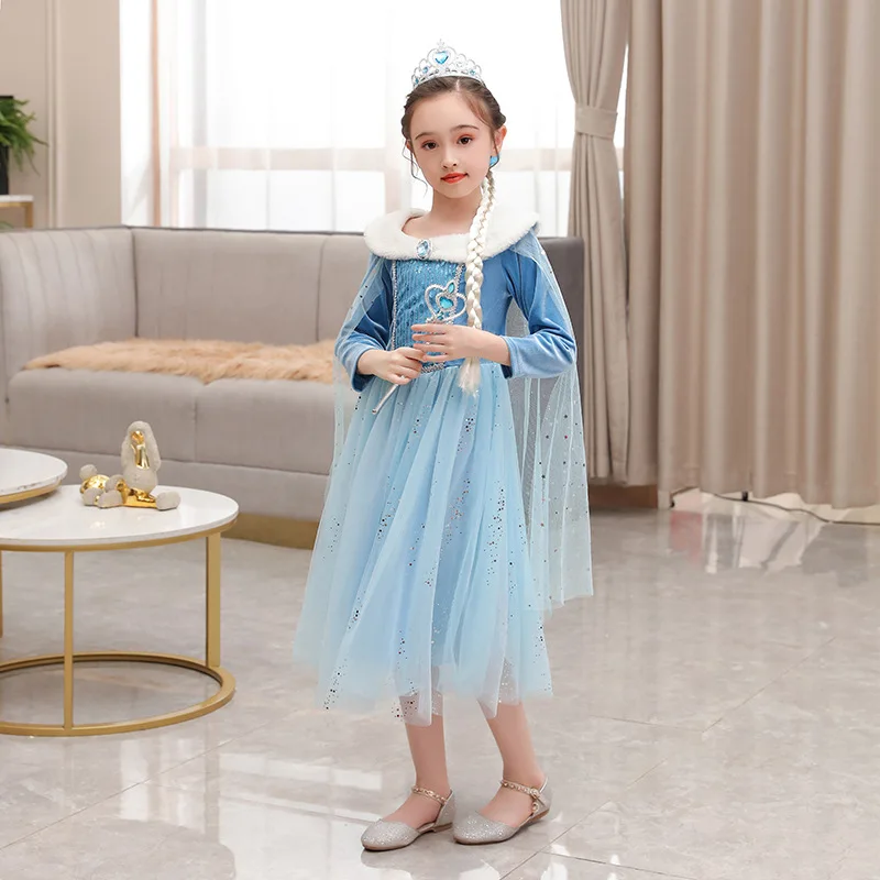 

Disney Ice Wonder 2 Princess Aisha Skirt Long Sleeve Hair Collar Cape Children's Skirt Sweater Dress Autumn/Winter Plus