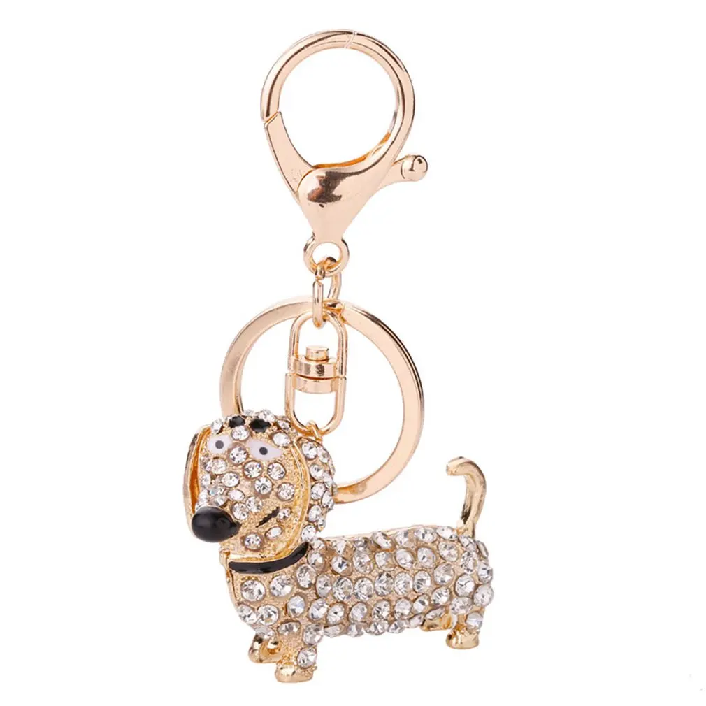 

Small Lovely Cute Rhinestone Dachshund Dog Design Keychain Bag Car Key Ring Charm Pendant Best Gifts for Purse Bag