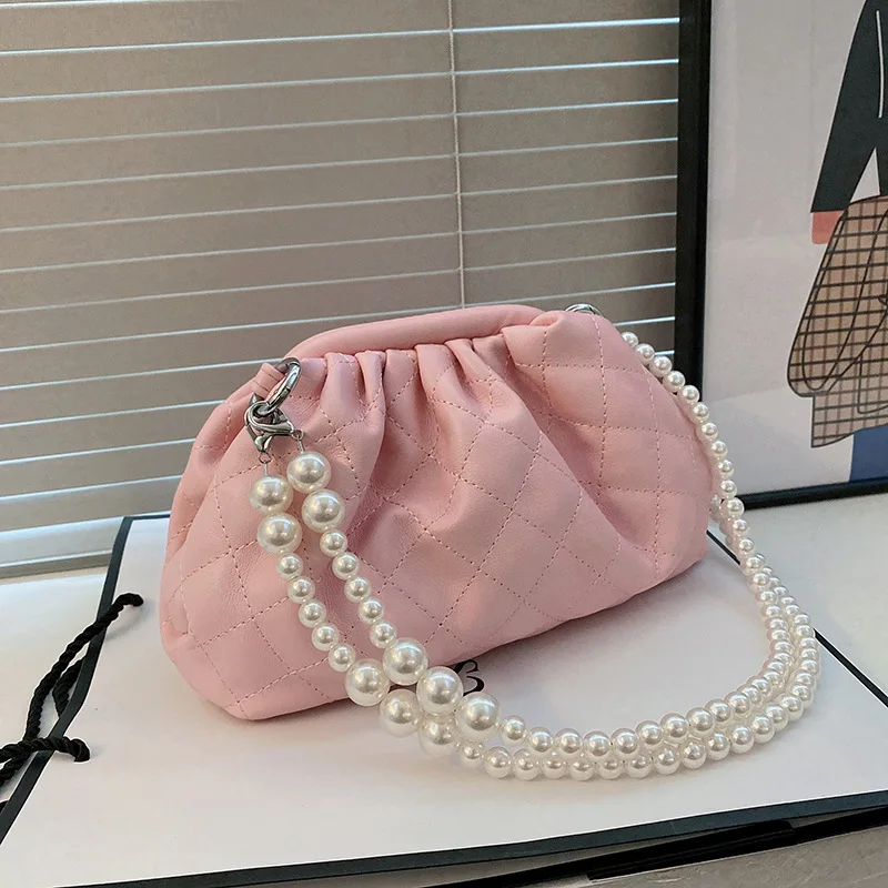

Luxury Pearls Chain Handbag and Purse Designer Thread Shoulder Bag for Women High Quality Leather Cloud Bag Hobos Crossbody Bag
