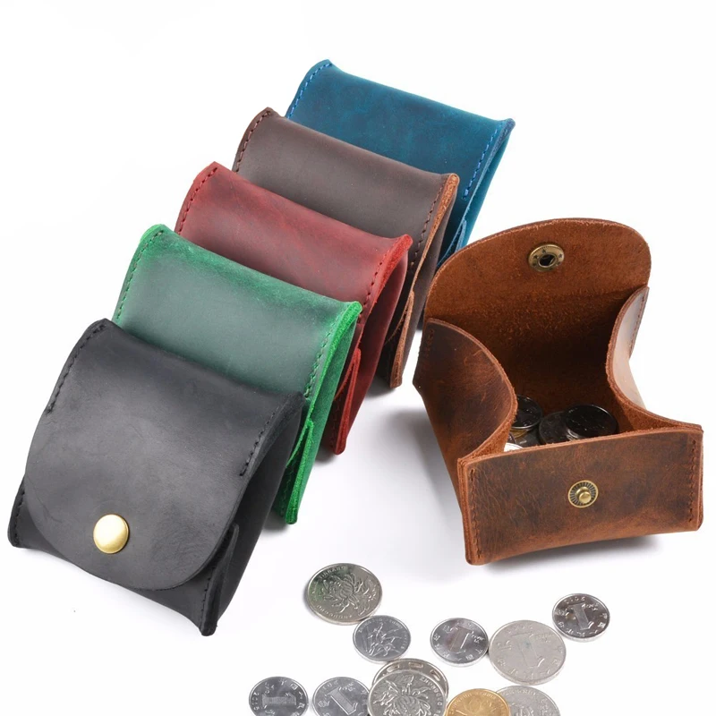 30PCS / LOT Genuine Leather Coin Wallet Men Women Creative Vintage Retro Short Small Purses Thin Mini Handbag