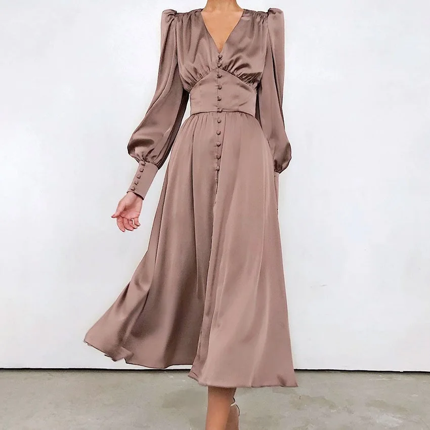 OOTN бежевое однобортное сексуальное платье для вечерние Clud атласное длинное с