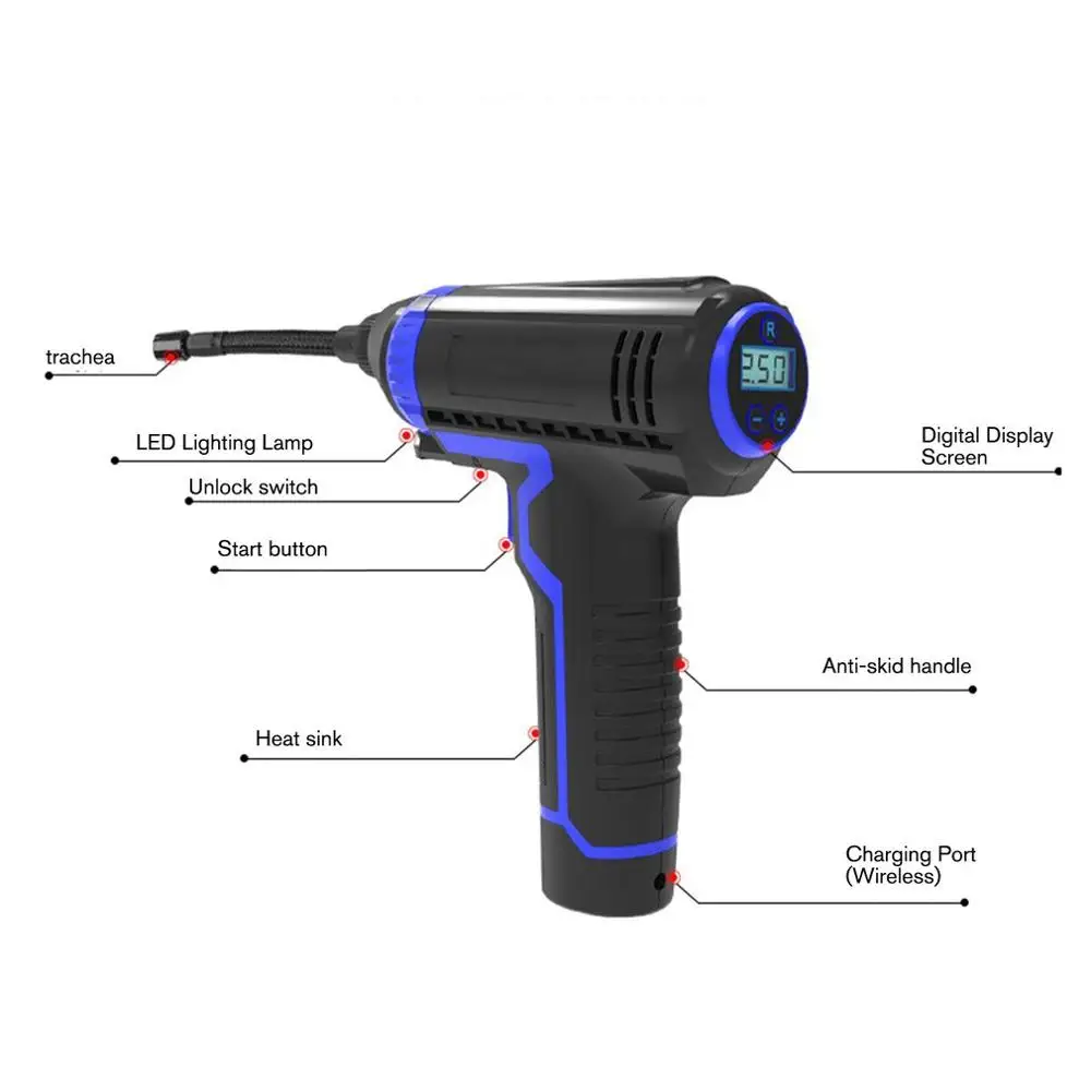 Автомобильный насос для шин светодиодный умный компрессор беспроводной