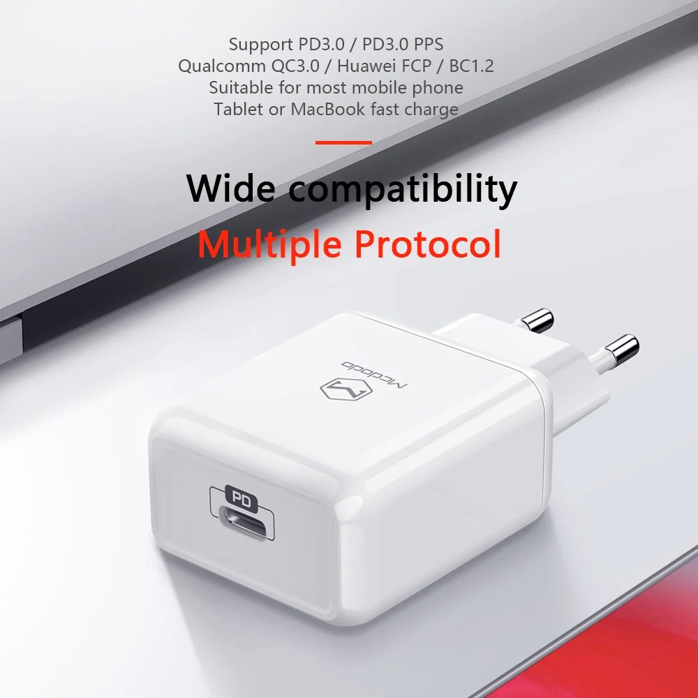 Сетевое зарядное устройство Mcdodo с USB Type C и поддержкой быстрой зарядки 18