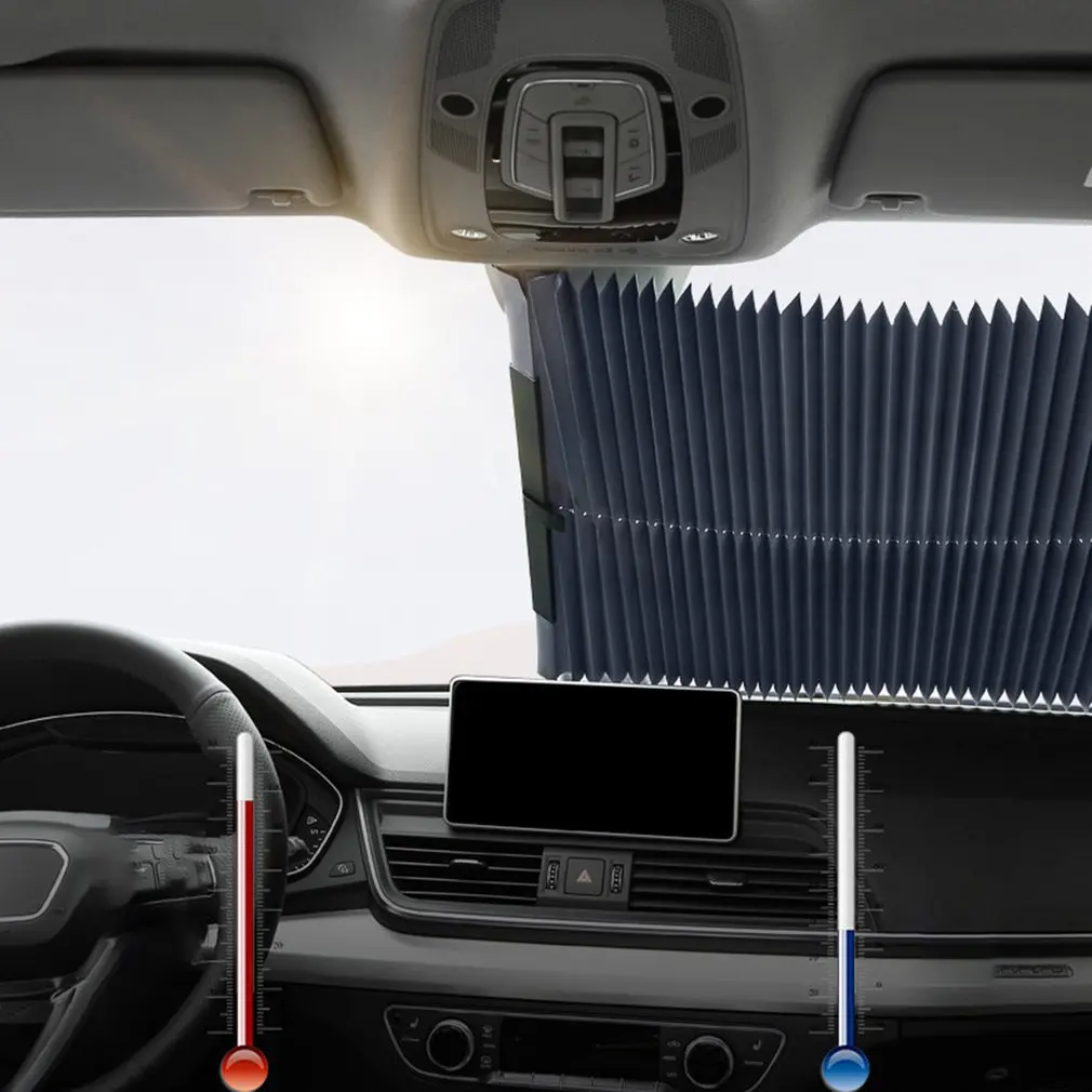 

46CM Car Aluminum Film Automatic Retractable Sunshade Front Sunscreen Vehicle Sun Visor UV Protection Curtain Windshield