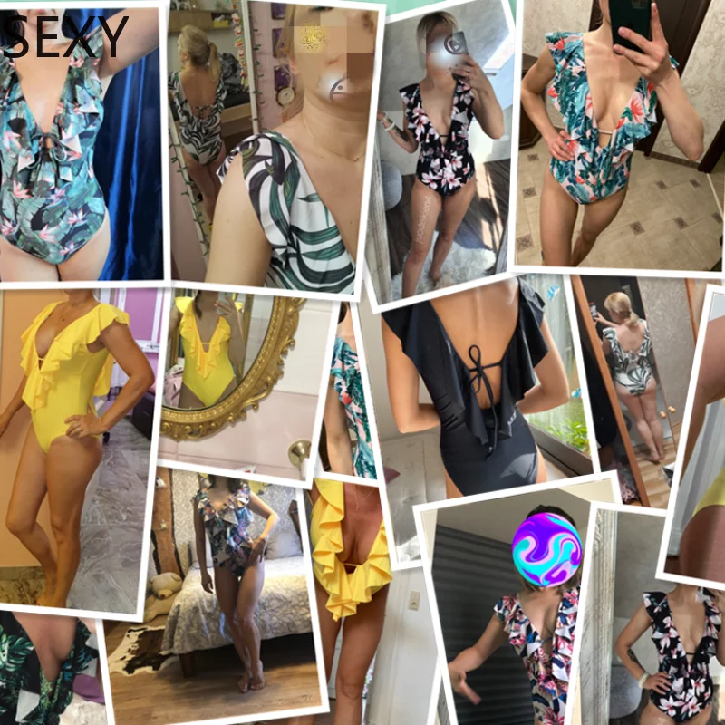 

SEXY One Piece Swimsuit Push Up Swimwear Women Ruffle Monokini Adjustable Shoulder Swimsuit Bodysuit Bathing Suit Swim Wear