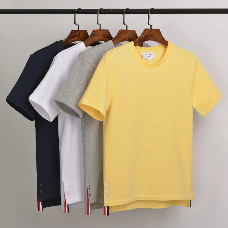 

Футболка THOM TB мужская с круглым вырезом, Повседневная рубашка с коротким рукавом, 100% хлопок, желтая белая синяя серая, на лето
