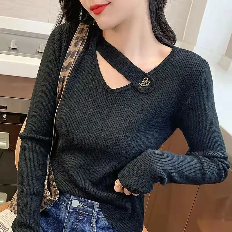 Оригинальный осенне-зимний базовый вязаный теплый свитер с высоким воротником