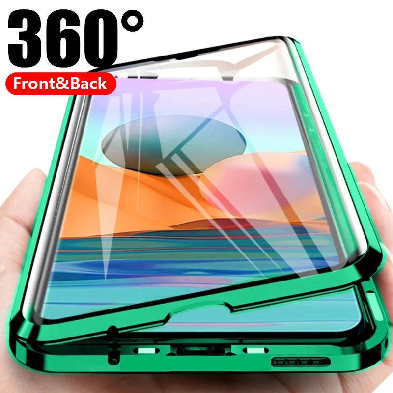 

Защитный Магнитный чехол с поглощением на 360 ° для Xiaomi 11T Pro 10T Lite Redmi Note 10 9s 8t 7 K20 Pro 8A 9A, двойная стеклянная крышка