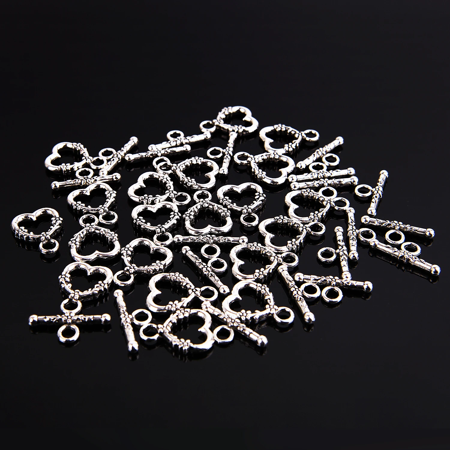 Antique Silver 20 комплектов в форме сердца металлические замочки крючки фурнитура для изготовления ювелирных изделий ювелирные изделия из тибетского серебра застежка Diy браслет ожерелье - Цвет: Antique Silver