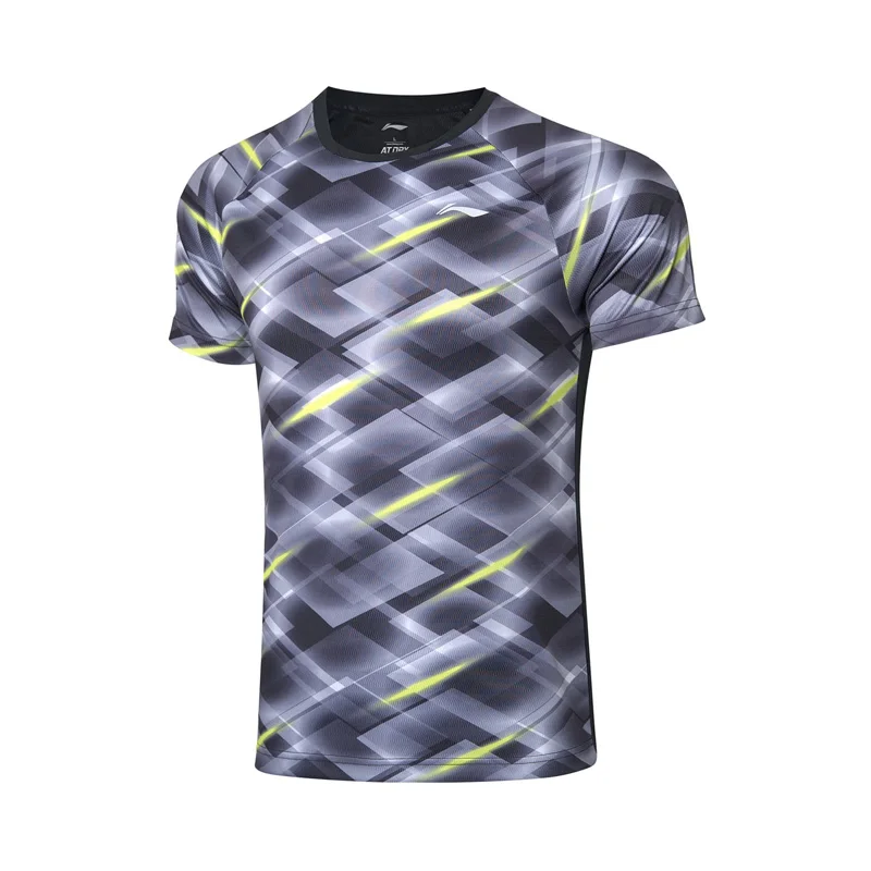 Мужская футболка для бадминтона Li-Ning серая дышащая из полиэстера Спортивная