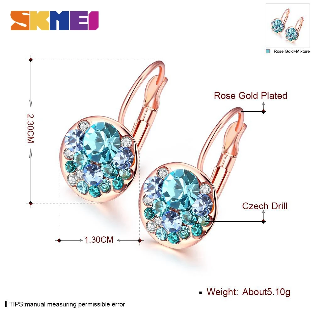 

SKMEI Fashionable and Colorful Round Stud Earrings Romantic Multicolor Crystal Stud Earrings Jewelry AKE046