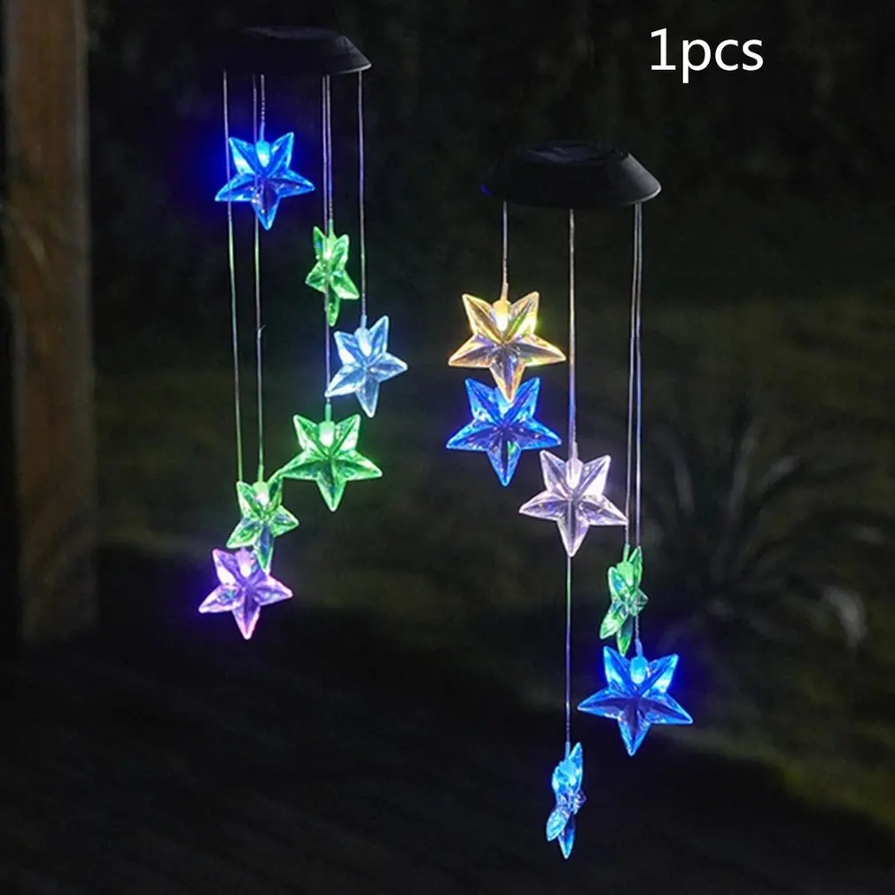 Led Solar-Powered Star Lights Solar Wind Chime Light Transparent Hummingbird Color Colourful | Лампы и освещение