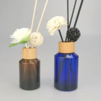 Wholesale Eco Friendly Amber Blue Engraving Logo Bamboo Glass Bottles Cosmetic Container Packaging Skin Care Tools Bulk