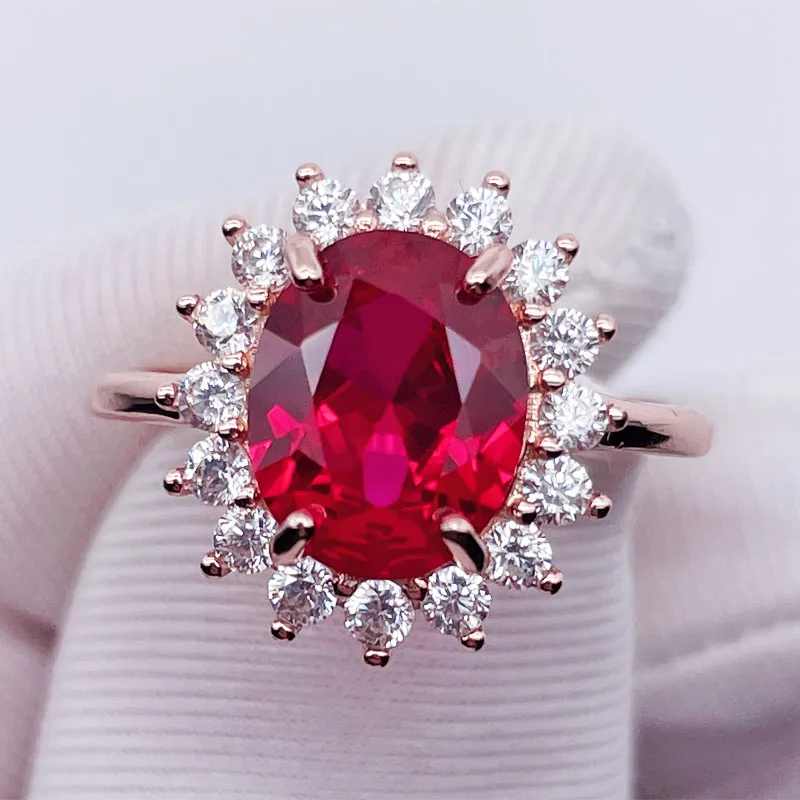 100% Real Lab Growing Ruby Rings Oval Cut Not Natural Ruby Ring Red Gemstone Silver 18K Rose Gold Plated Adjustable For Women