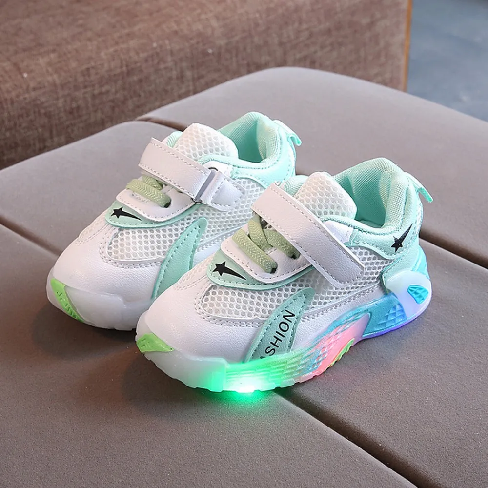 Kids Sport Shoes Summer New Mesh Breathable Boys Running Sneaker Fashion Girls Casual Child Toddler Luminous Lighted | Детская одежда и